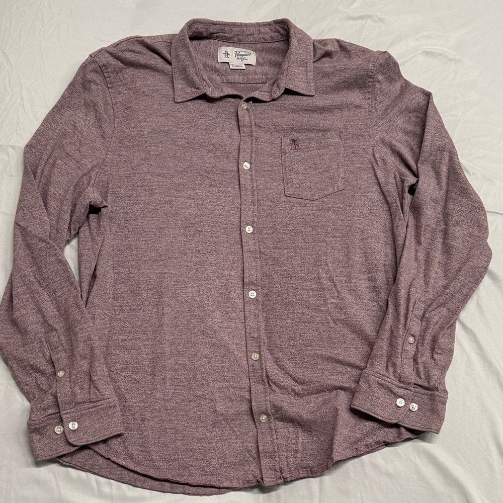 Original Penguin Men's Heathered Purple Button-Down Shirt